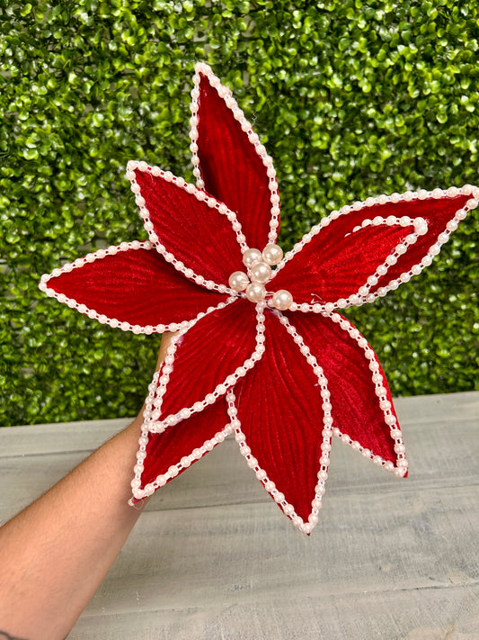 22 Inch Red Velvet Pearl Poinsettia