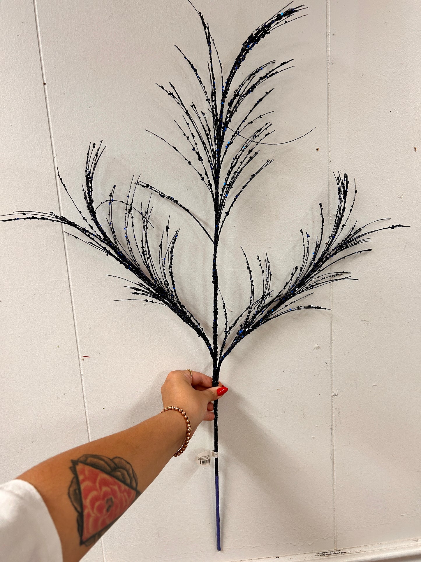 34 Inch Midnight Blue Glitter Sequin Pampas Grass Spray
