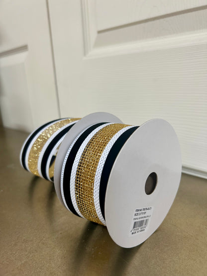 2.5 Inch By 10 Yard Black Velvet With Gold Net Center Ribbon