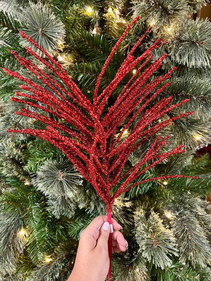 24 Inch Red Glitter Pine Needle Berry Stem