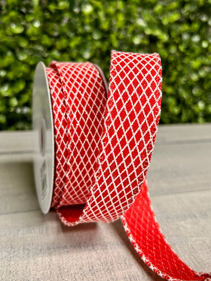 7/8 Inch By 10 Yard Red And White Mini Harlequin Ribbon