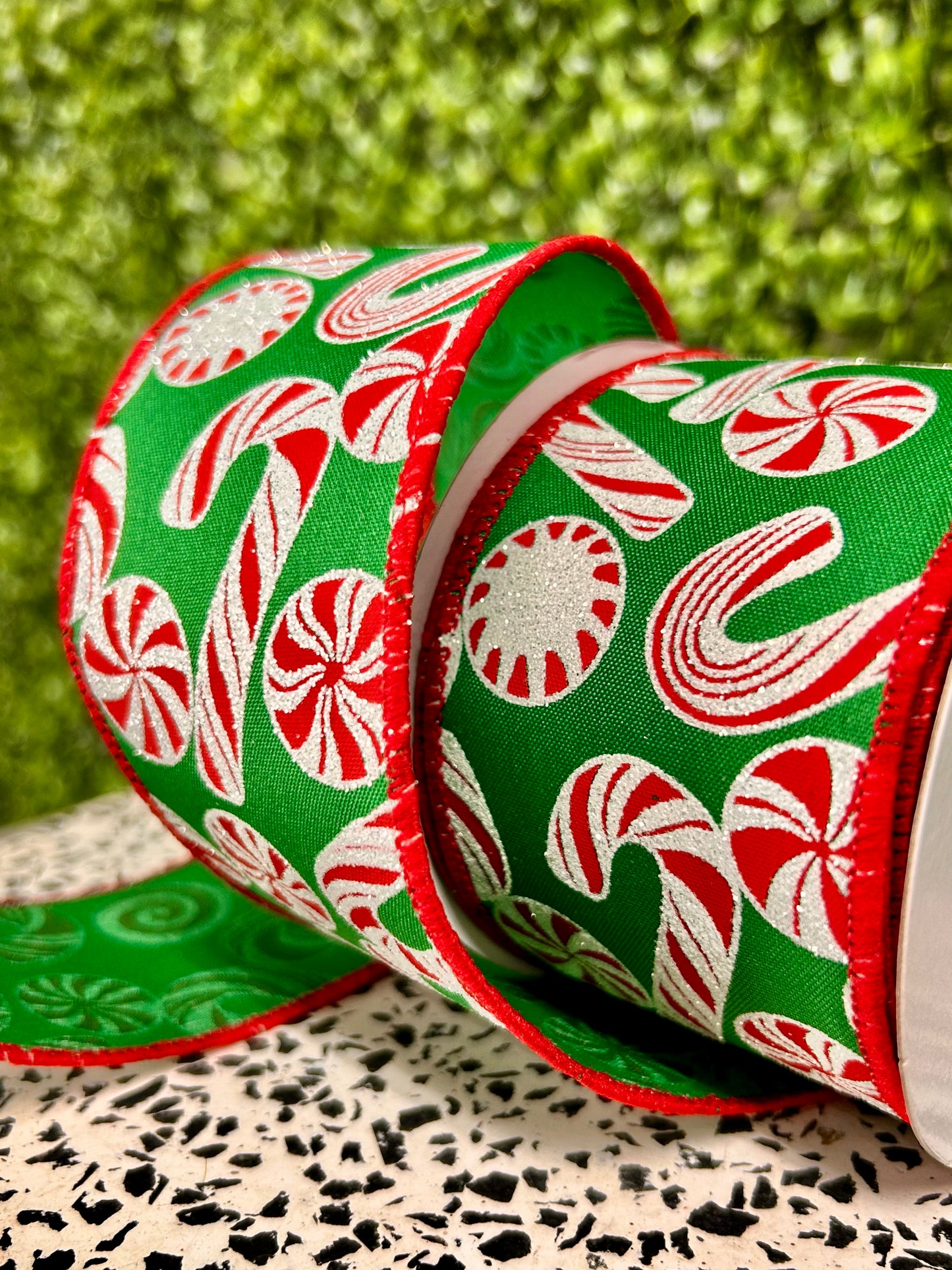 2.5 Inch By 10 Yard Glitter Peppermint And Candy Cane Ribbon