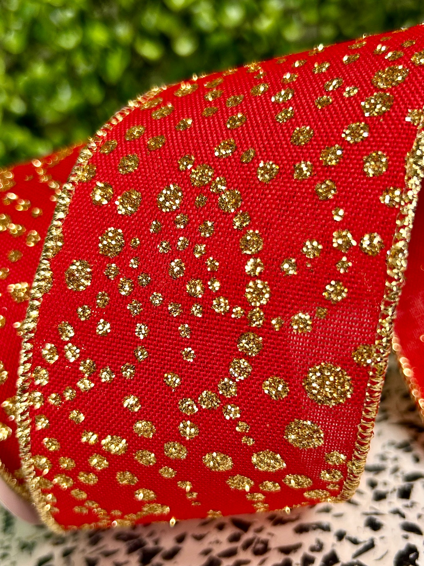 2.5 Inch By 10 Yards Red And Gold Mini Glitter Dots Ribbon