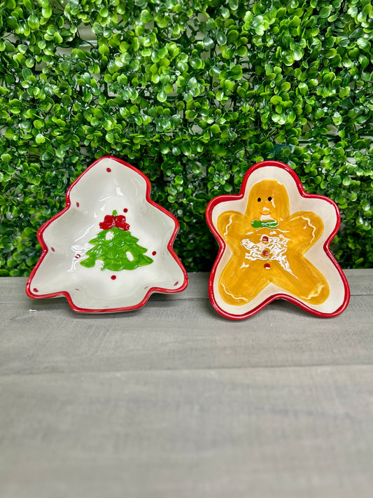 7 Inch Ceramic Holiday Tree And Gingerbread Man Bowl Two Styles