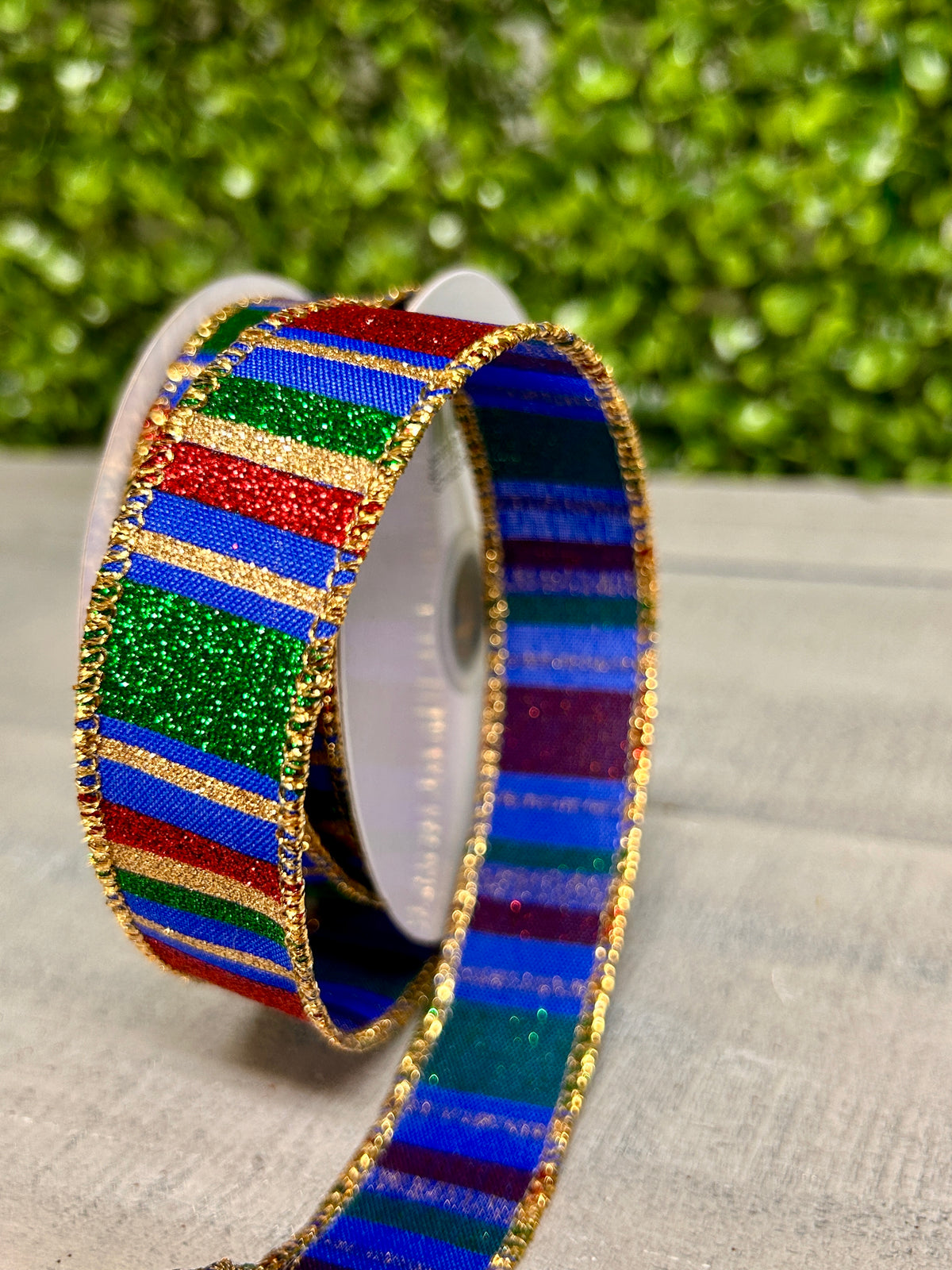 7/8 Inch By 10 Yard Royal Blue Red And Emerald Horizontal Stripe Ribbon