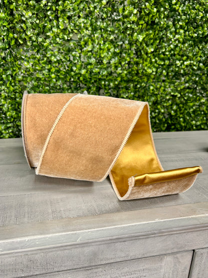 4 Inch By 10 Yard Taupe Deluxe Velvet With Satin Backing Ribbon