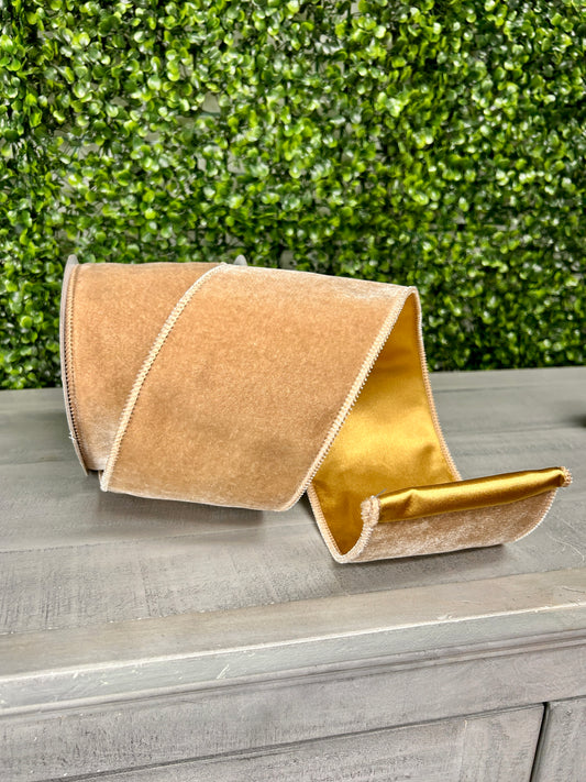 4 Inch By 10 Yard Taupe Deluxe Velvet With Satin Backing Ribbon