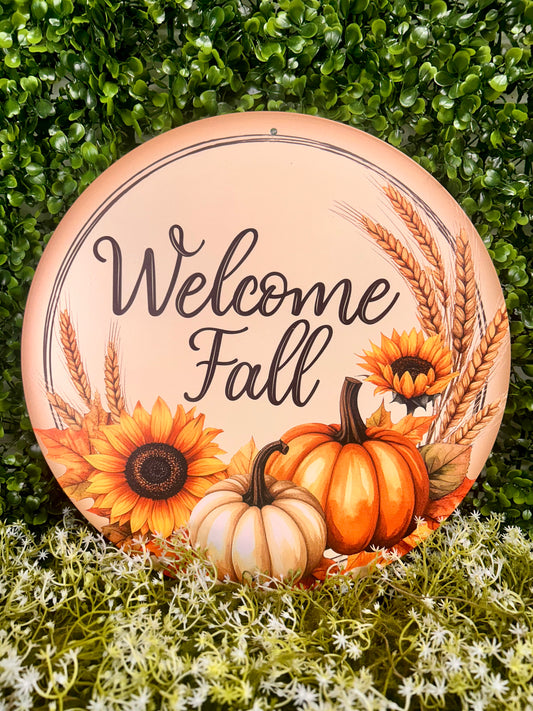 12 Inch Welcome Fall With Pumpkin Metal Sign