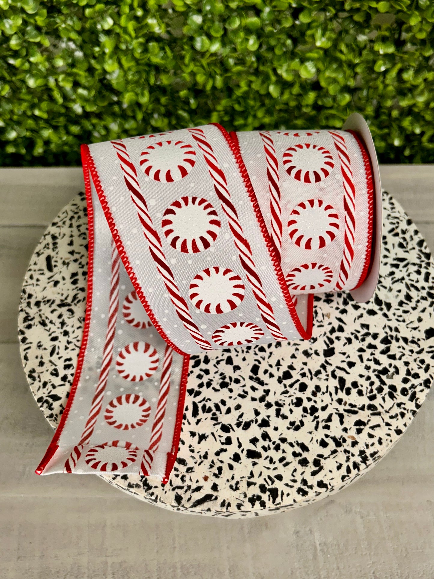 2.5 Inch By 10 Yard Glitter Peppermint Satin Ribbon