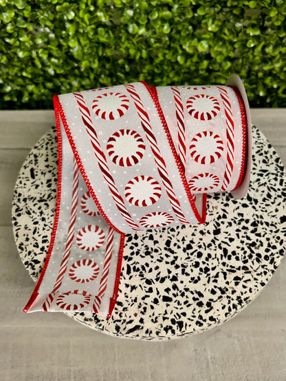 2.5 Inch By 10 Yard Glitter Peppermint Satin Ribbon