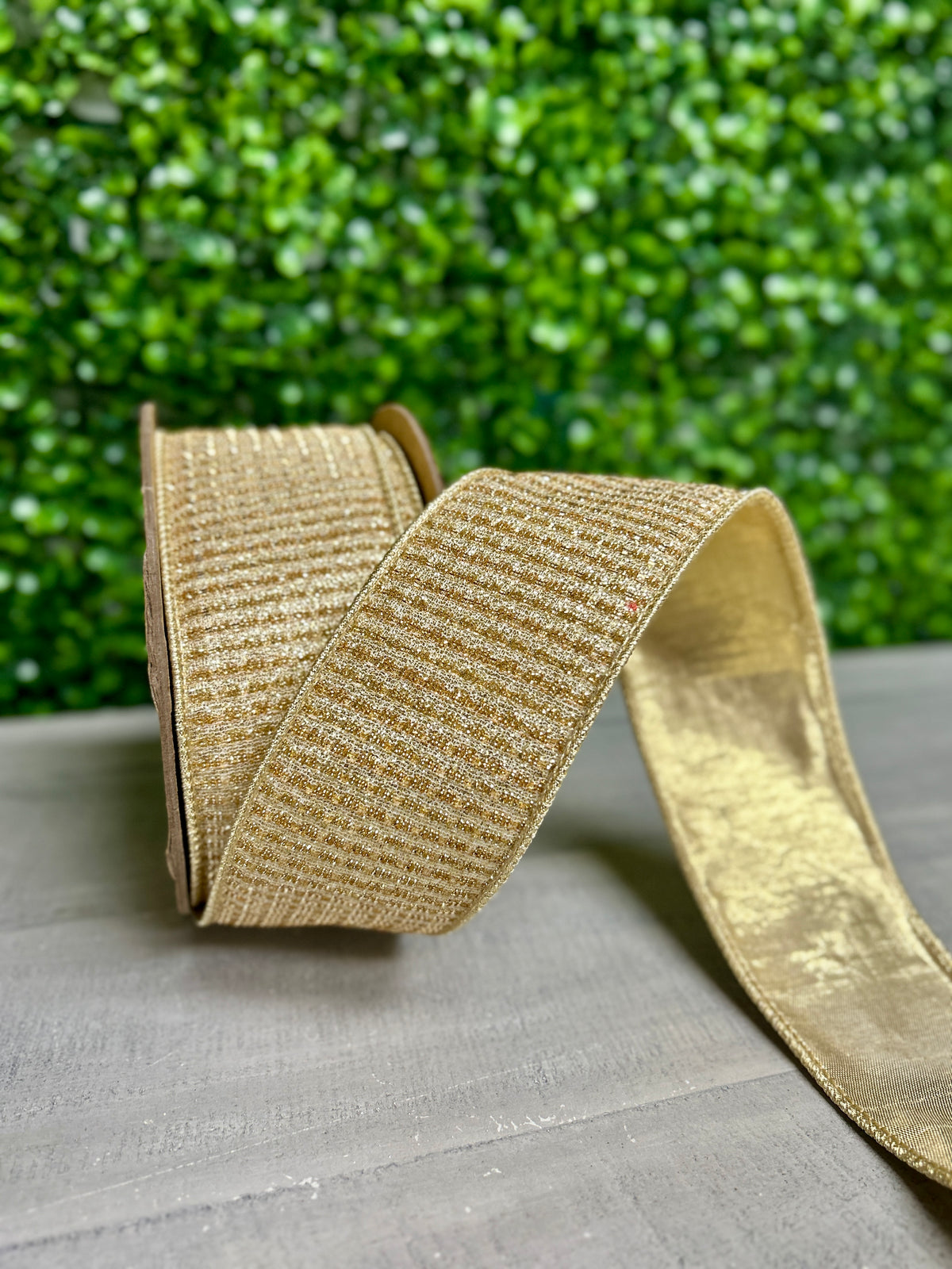 2.5 Inch By 10 Yard Gold Sparkle With Gold Metallic Backing Ribbon