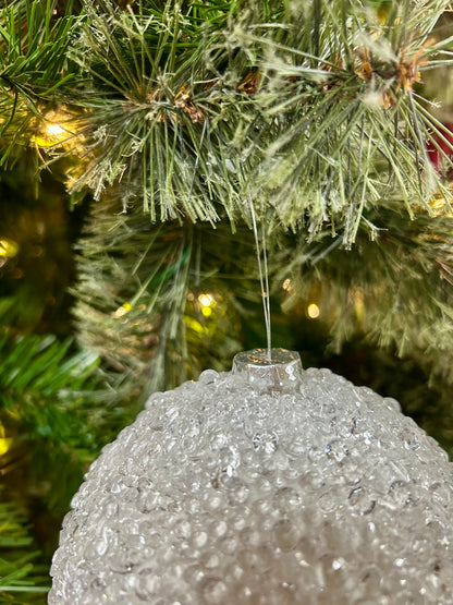 4.5 Inch White Beaded Ball Ornament