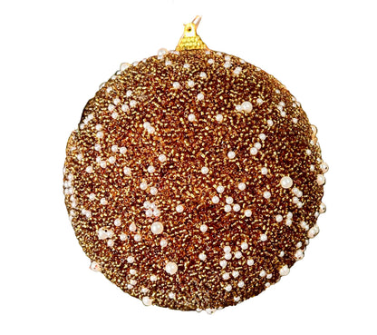 5 Inch Copper Seed Bead And Pearl Embellished Round Ornament