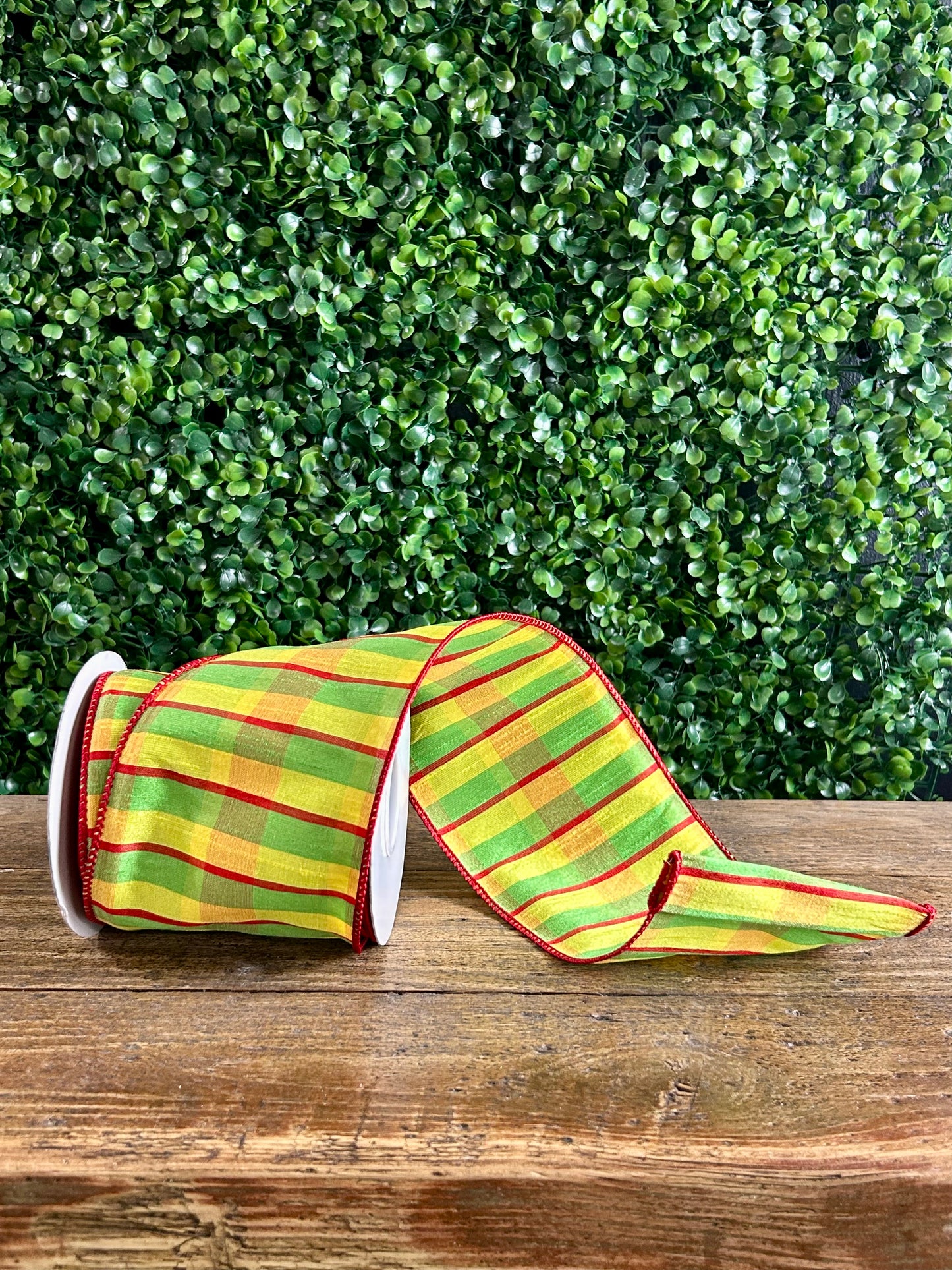 4 Inch By 10 Yard Red Lime And Yellow Dupioni Ribbon