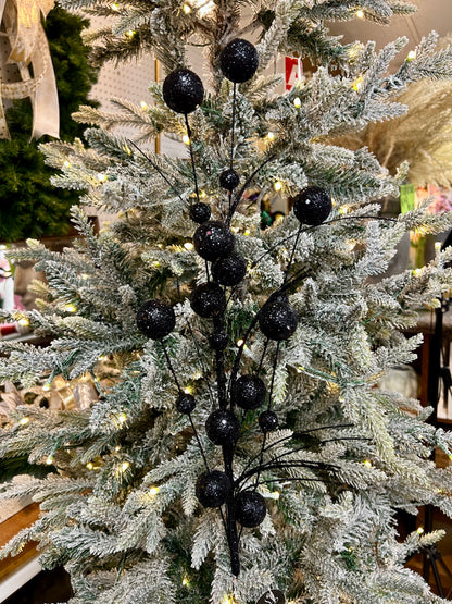 27 Inch Black Mixed Sized Glittered Ball Spray