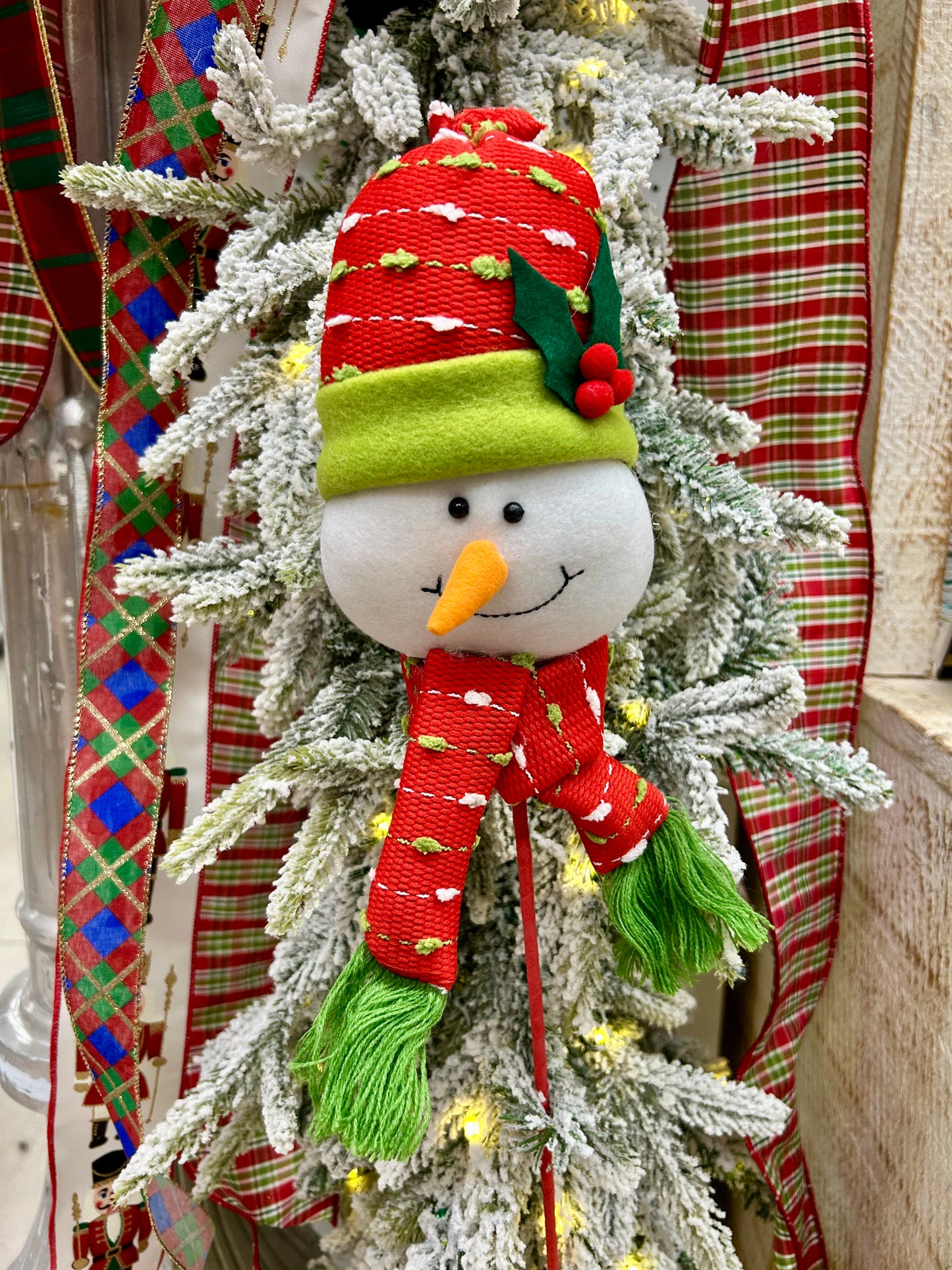 25 Inch Red Lime Green And White Snowman Head Pick