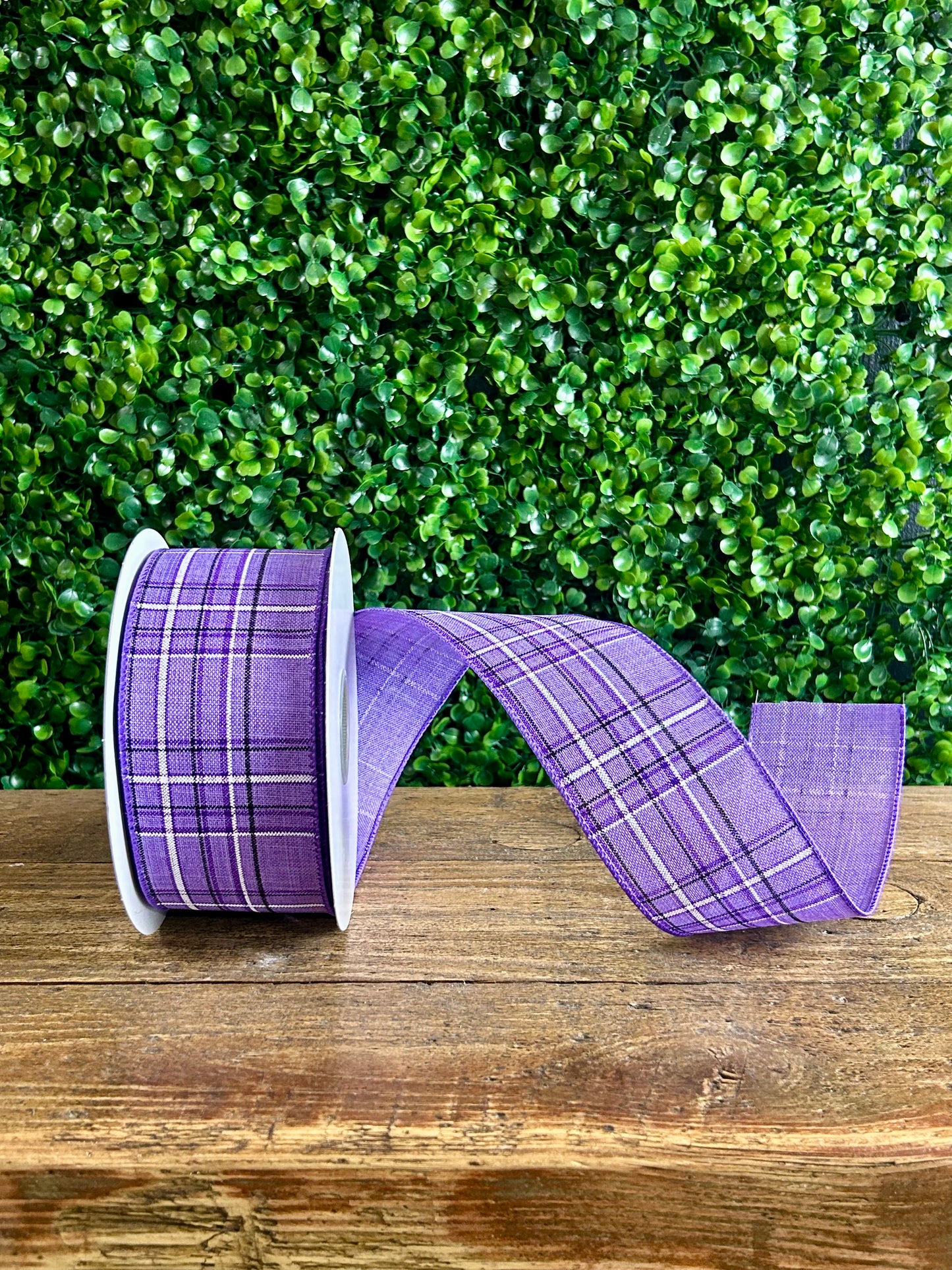 2.5 Inch By 20 Yard Purple Pinstripe Plaid Linen Ribbon