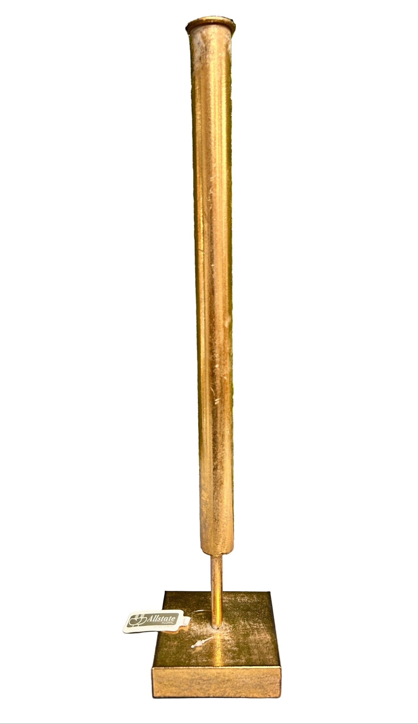 19.5 Inch Antique Gold Metal Tube Holder With Plate