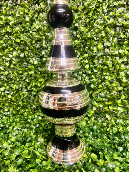 19 Inch Glittered Black And Silver Glass Finial