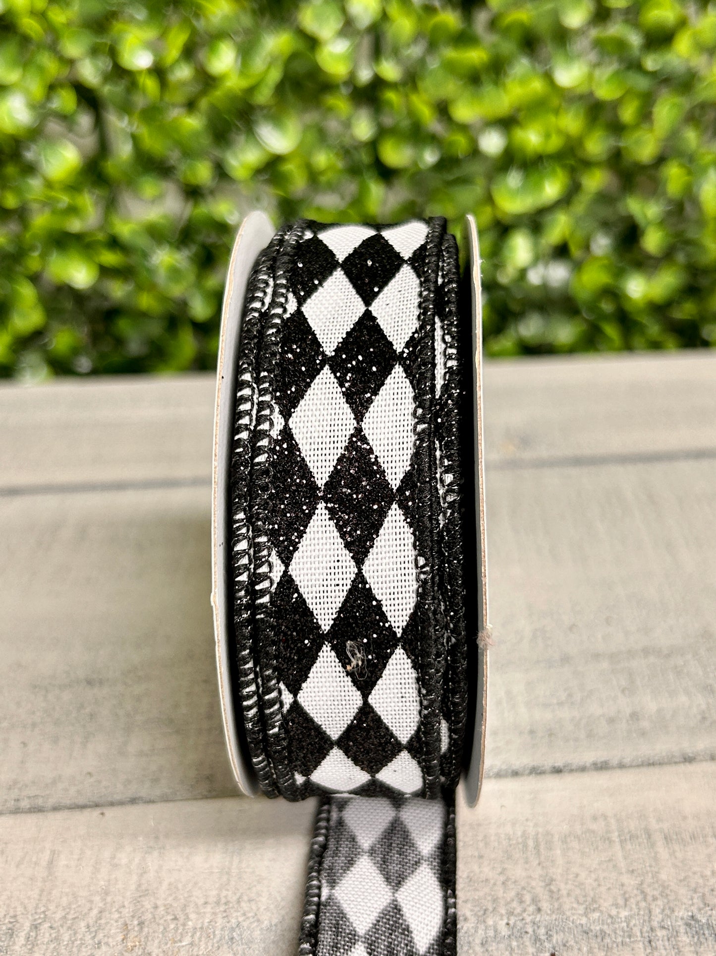 7/8 Inch By 10 Yard Black And White Glitter Harlequin Ribbon