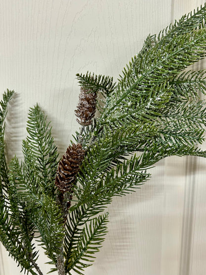 28 Inch Green Glitter Pine And Pinecone Spray