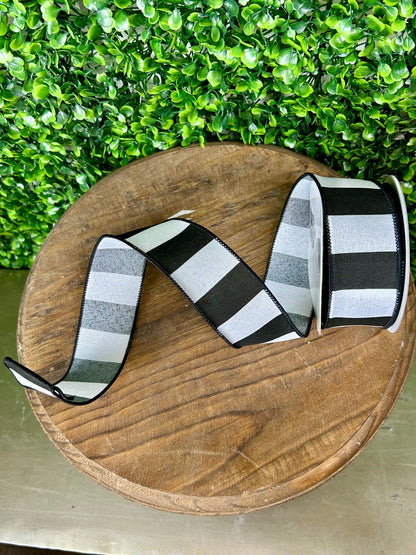 1.5 Inch By 10 Yard Black And White Wide Stripe Ribbon