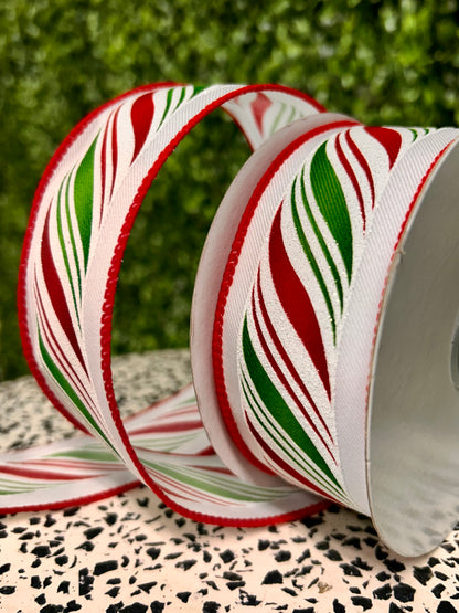 1.5 Inch By 10 Yard Red White And Green Peppermint Twist Ribbon