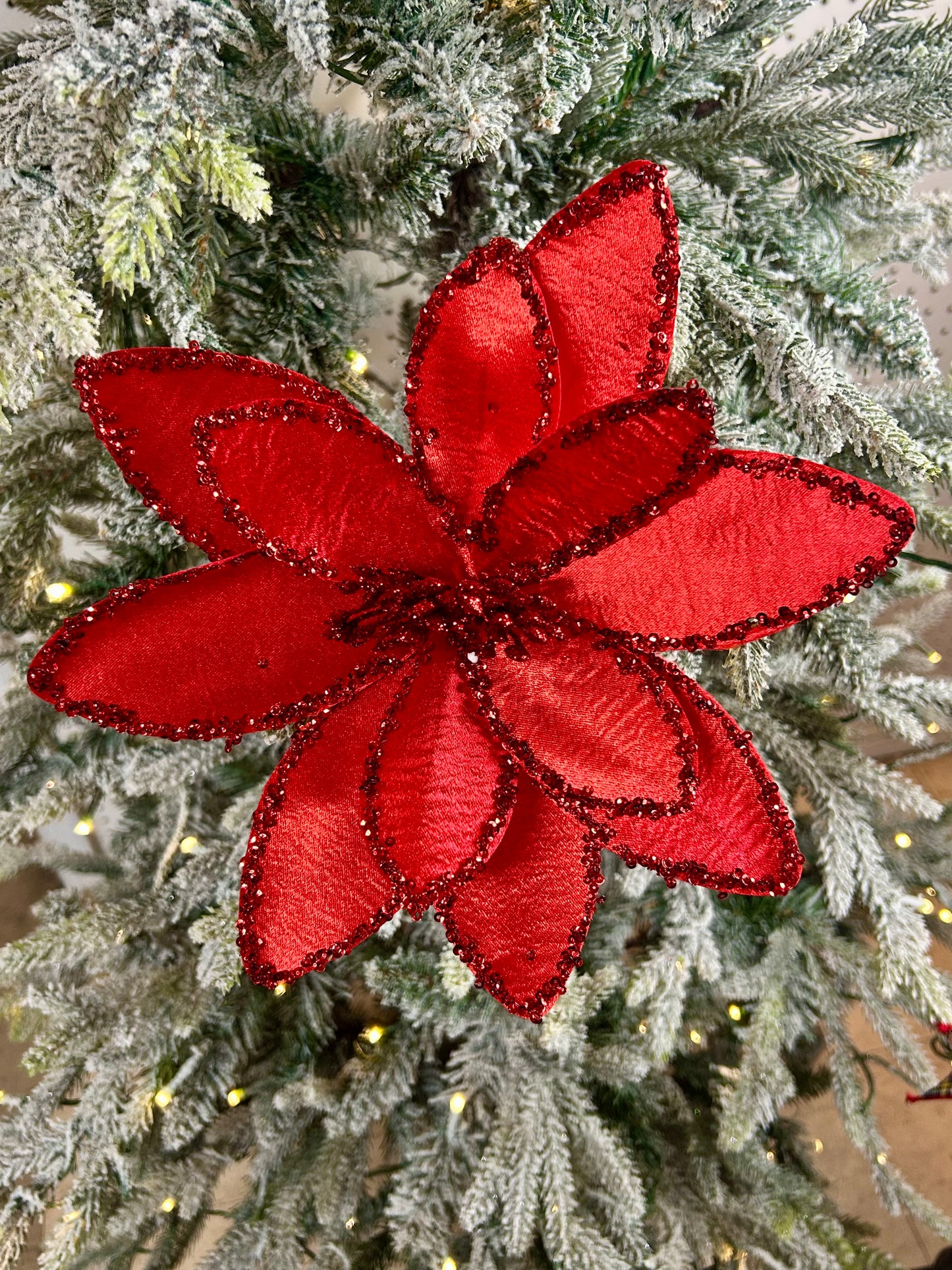 20 Inch Red Satin Glitter Poinsettia