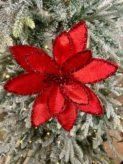 20 Inch Red Satin Glitter Poinsettia