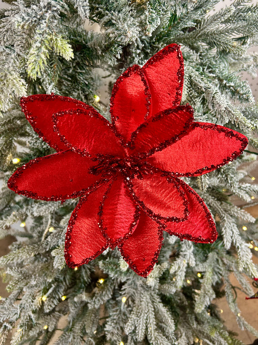 20 Inch Red Satin Glitter Poinsettia