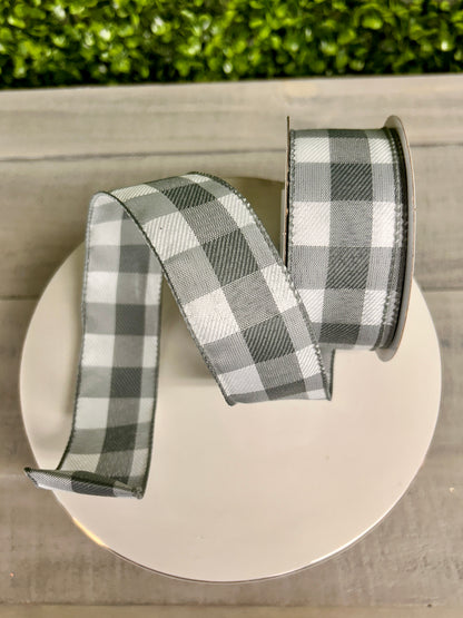 1.5 Inch By 10 Yard Grey Check Plaid Twill Ribbon