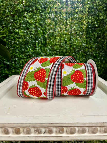 4 Inch By 10 Yard Strawberry Check Ribbon