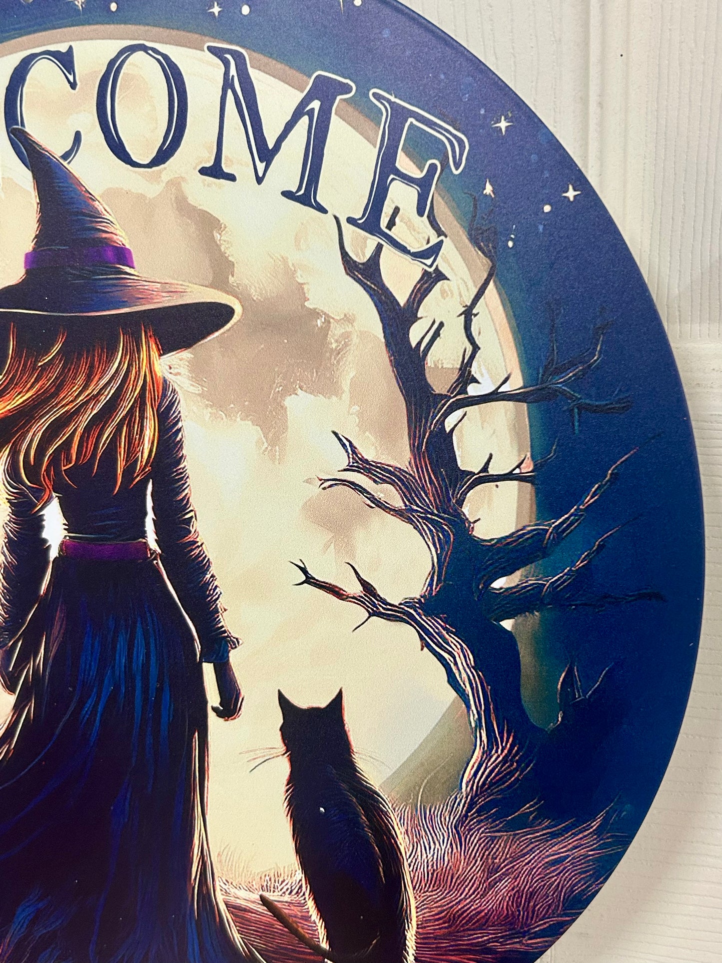 12 Inch Welcome Witch And Moon Metal Sign