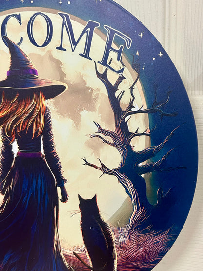 12 Inch Welcome Witch And Moon Metal Sign