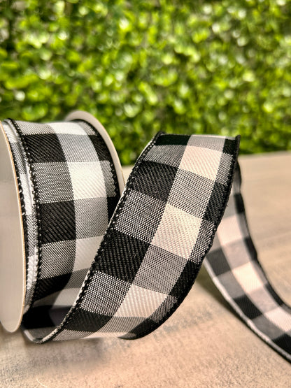 1.5 Inch By 10 Yard Black Grey And White Check Ribbon