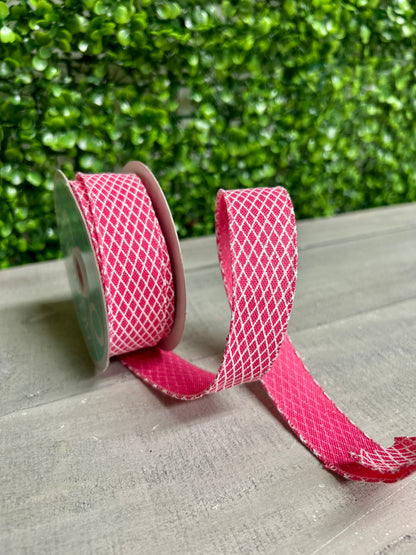 7/8 Inch By 10 Yard Fuchsia And White Mini Harlequin Ribbon