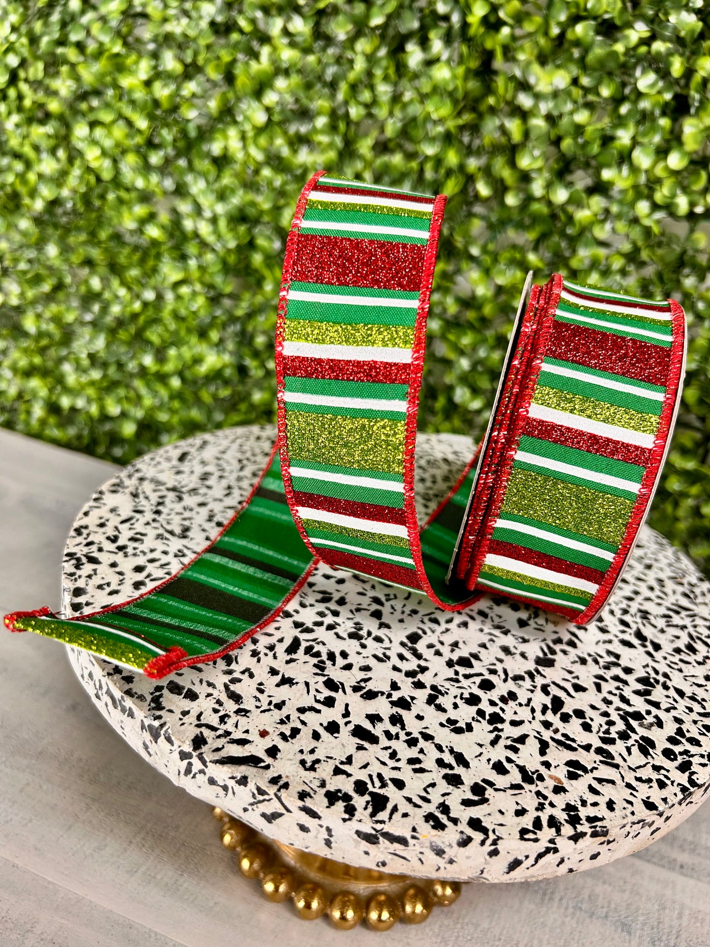 1.5 Inch By 10 Yard Emerald Red And Lime Horizontal Stripe Ribbon