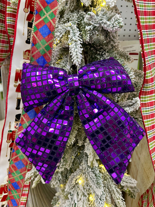 9.25 Inch Plush Purple Bow Ornament