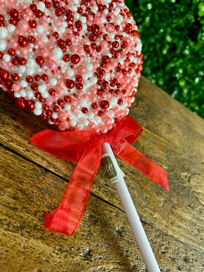 20 Inch White Red And Pink Glitter Heart Pick