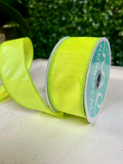 1.5 Inch By 10 Yard Iridescent Yellow Chartreuse Dupioni Ribbon