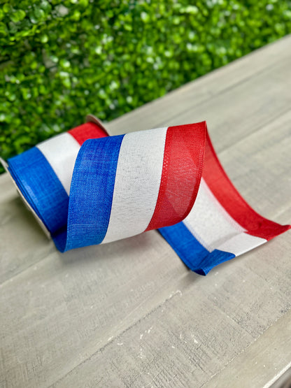 4 Inch By 10 Yard Red White And Blue Royal Burlap Ribbon