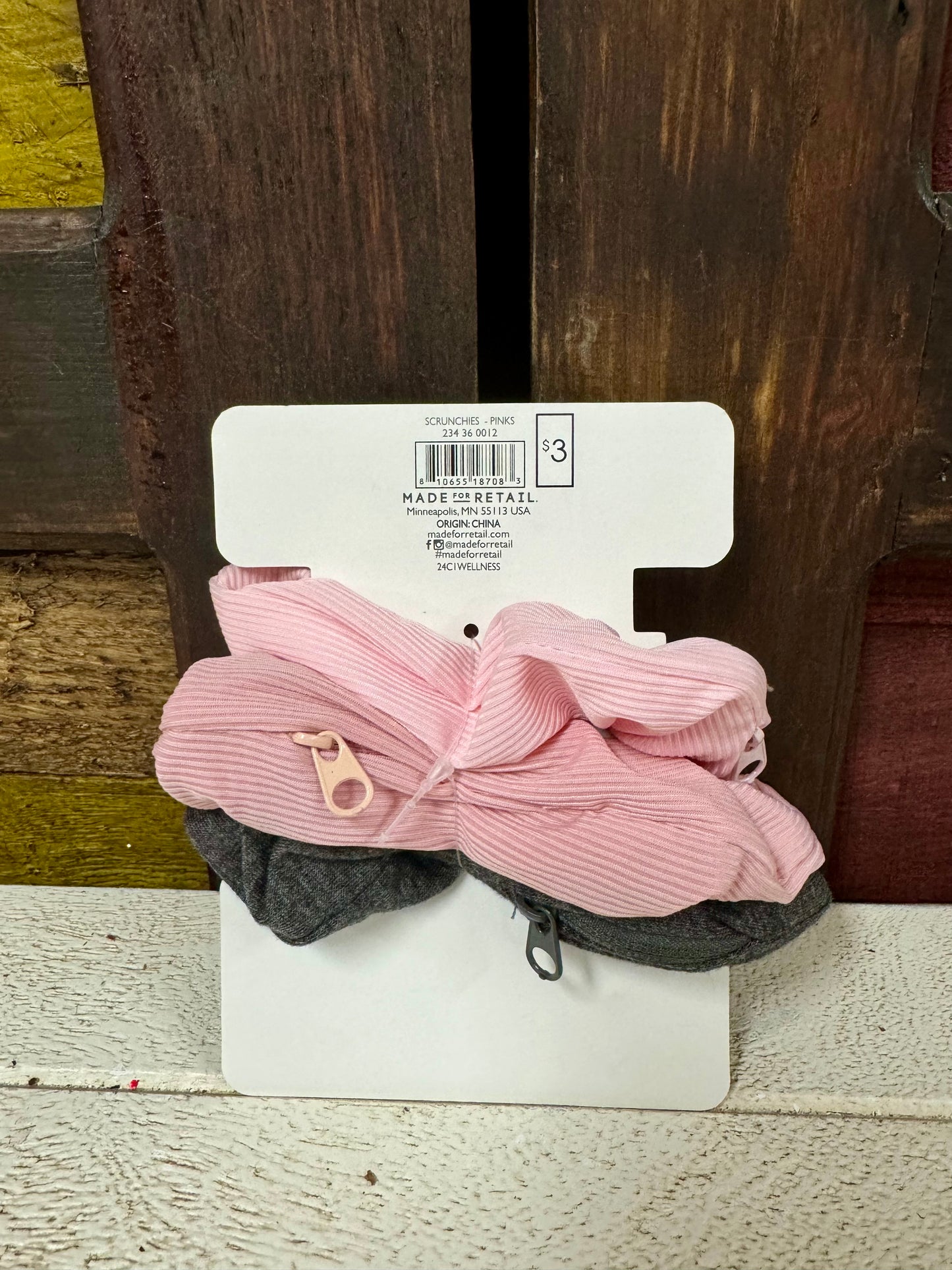 Pink And Gray Pack Of Three Scrunchies