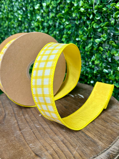 1.5 Inch By 10 Yard Yellow And White Check With Yellow Backing Ribbon