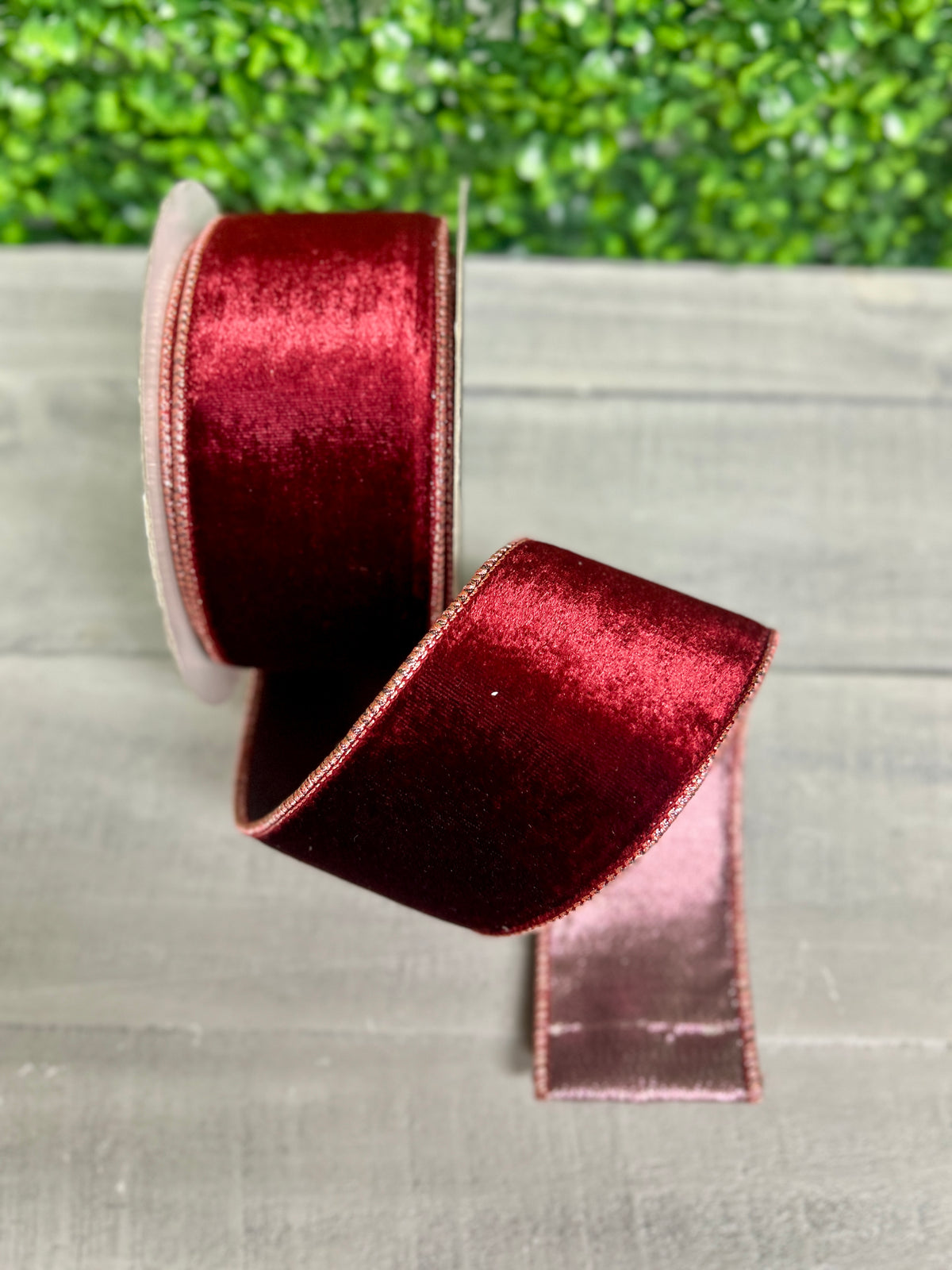 John Mark 2.5 Inch By 10 Yard Fused Burgundy Velvet Metallic Dupioni Backing Ribbon
