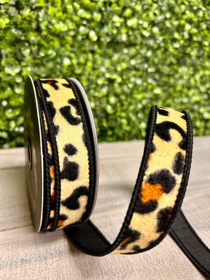 John Mark 1 Inch By 10 Yard Dupioni Fused Tan Leopard Pattern Ribbon