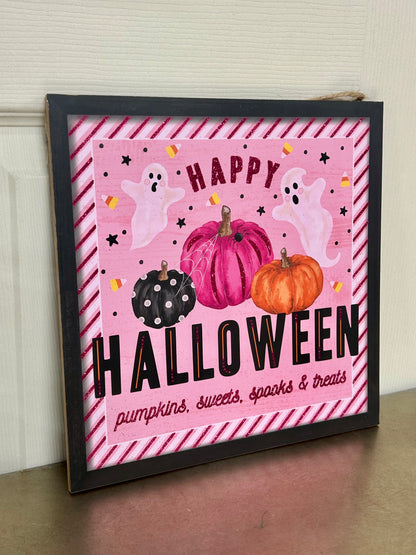 10 Inches Happy Halloween Pumpkin Square Wood Sign
