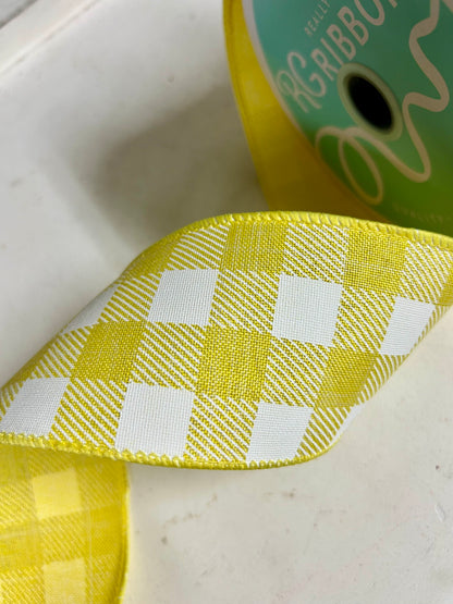 2.5 Inch By 10 Yard Yellow And White Check On Royal Ribbon