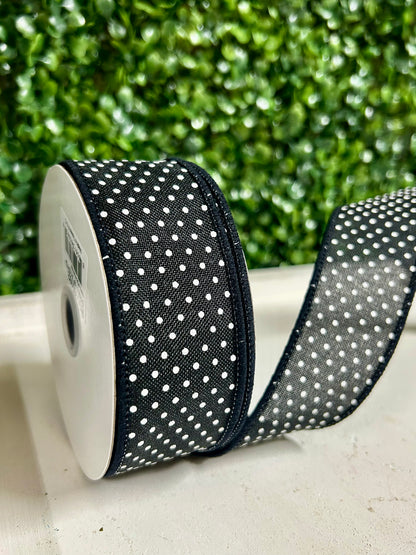 1.5 Inch By 10 Yard Black And White Raised Swiss Dots On Royal Ribbon