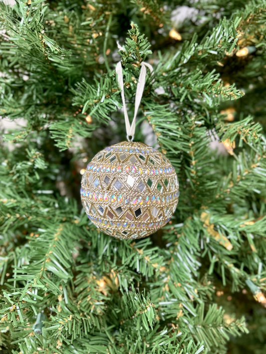 4 Inch Champagne Gold Harlequin Diamond Ornament Ball