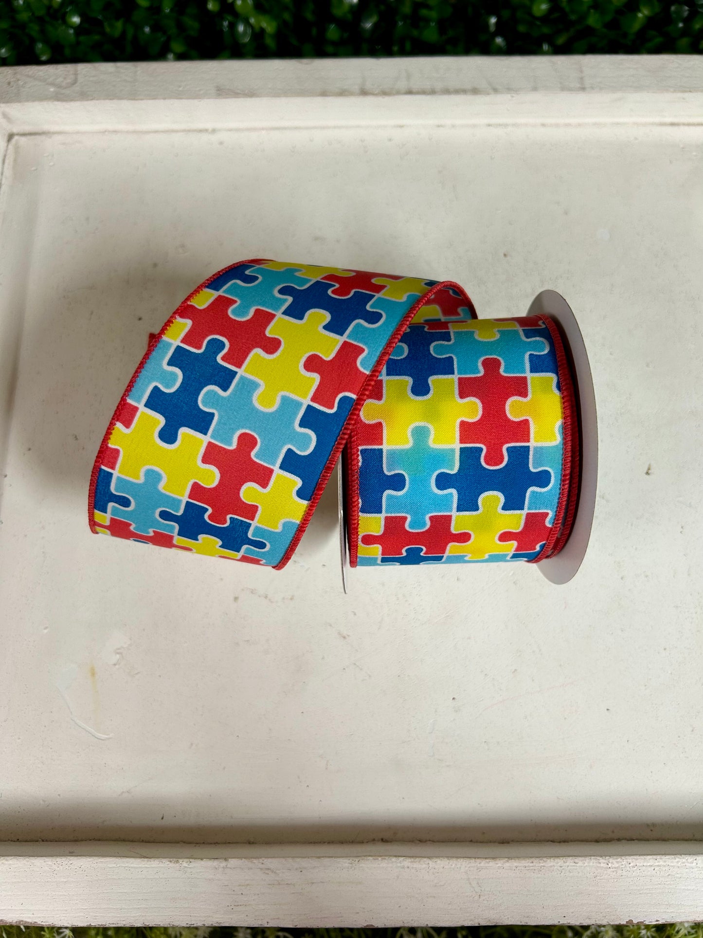 2.5 Inch By 10 Yard Multicolor Puzzle Piece Ribbon